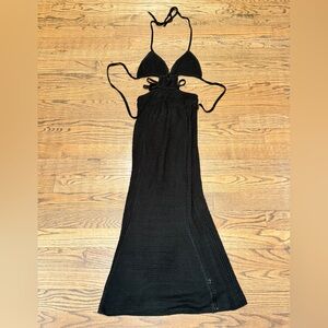 Fashion Nova Nova Black Crochet Mesh Halter Maxi Dress NWT Size M